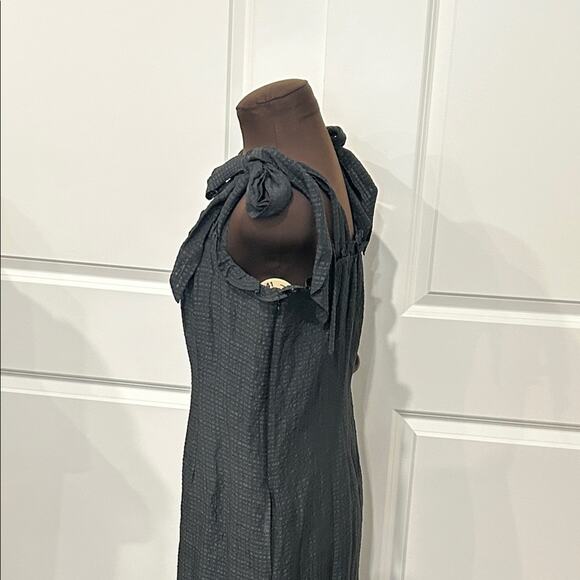 Marie Oliver Maya Women’s Black Midi Dress Linen Silk Blend Bow Straps Size Med - Picture 6 of 15